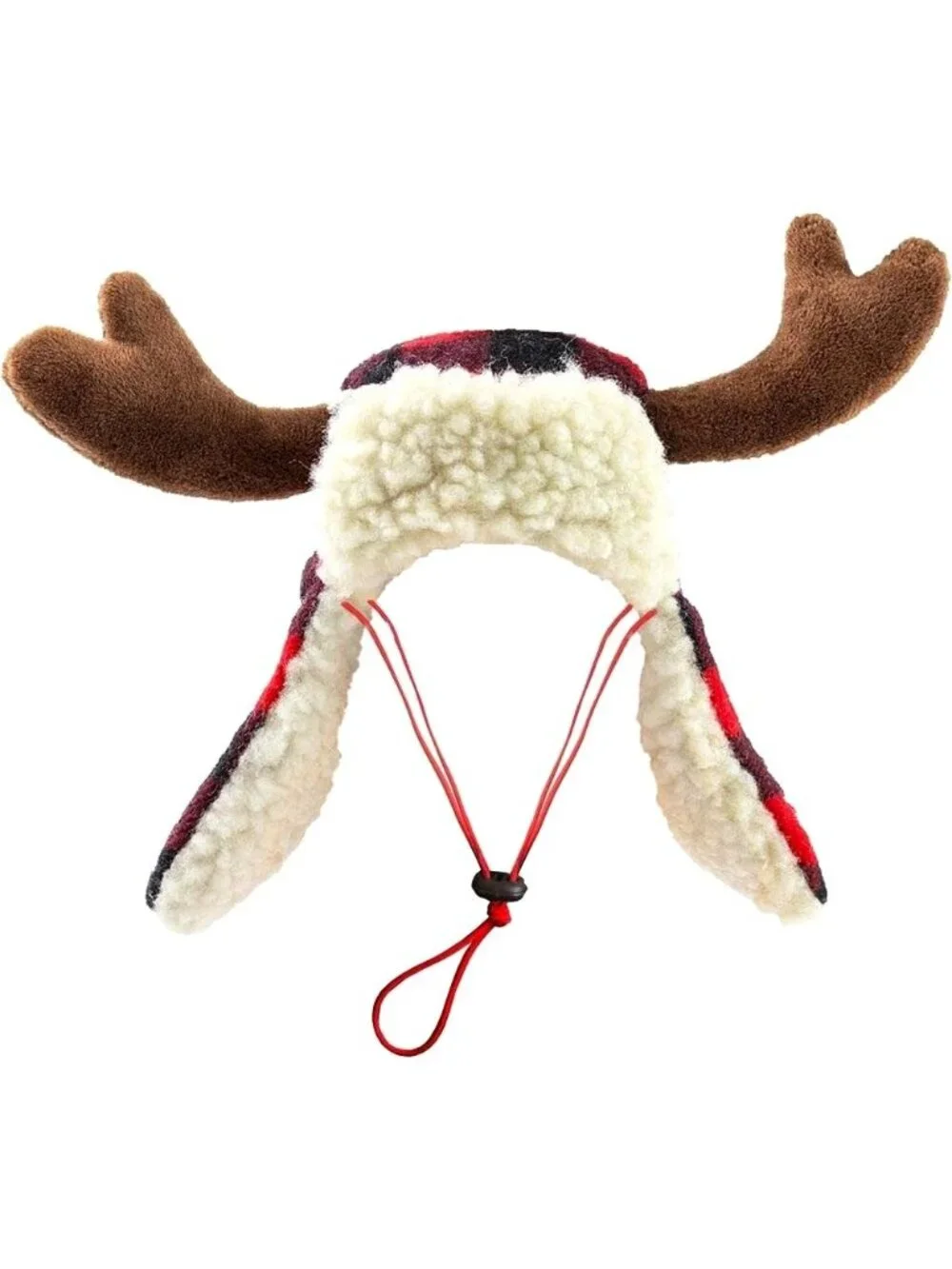 NWT Huxley & Kent XL Dog Antler Hat Buffalo Plaid Christmas Holiday Pet Hat